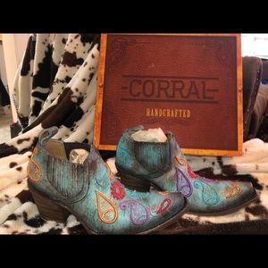 Corral Embroidered Turquoise Ankle Boots